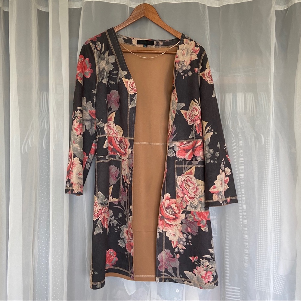 Anthropologie floral suedette open jacket